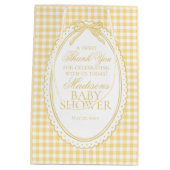 Gele Gingham Coquette Strik Babyshower Favoren Medium Cadeauzakje (Achterkant)