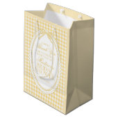 Gele Gingham Coquette Strik Bruidsfeest Favoren Medium Cadeauzakje (Achterkant Gekanteld)