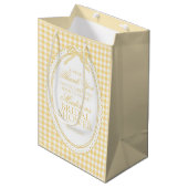 Gele Gingham Coquette Strik Bruidsfeest Favoren Medium Cadeauzakje (Voorkant Gekanteld)
