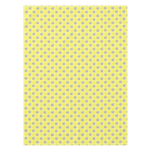 Gele Gingham en Paarse Blauwe Bloemen Land Tafelkleed (Voorkant)