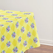 Gele Gingham en Paarse Blauwe Bloemen Land Tafelkleed (Voorbeeld)