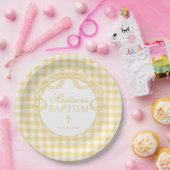 Gele Gingham Flirt Mutsje Doop Papieren Bordje (Feest)