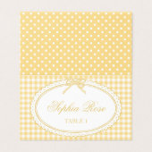 Gele Gingham Flirt Mutsje Tafelkaart Tafel Decorat Kaart (Buitenkant ongevouwen)