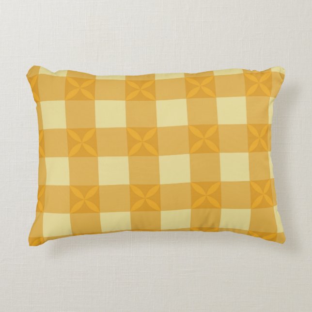 Gele Gingham & Gele Bloemblaadjes Accentkussen Accent Kussen (Voorkant)