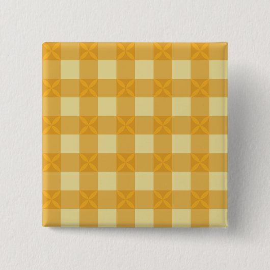 Gele Gingham & Gele Bloemblaadjes Knop Vierkante Button 5,1 Cm (Voorkant)