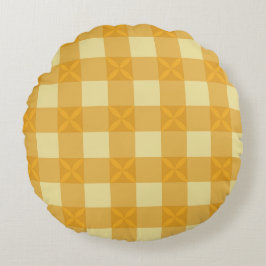 Gele Gingham & Gele Bloemblaadjes Ronde Kussen 