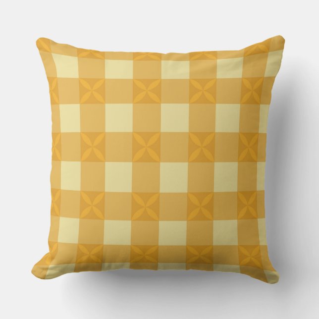 Gele Gingham & Gele Bloemen Worp Kussen  (Voorkant)