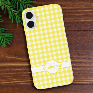 Gele Gingham geruite Monogram Aangepaste Case-Mate iPhone 16 Plus Hoesje