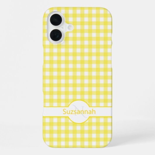 Gele Gingham geruite Monogram Aangepaste Case-Mate iPhone Hoesje (Achterkant)