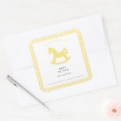Gele Gingham Geslachtsneutrale Baby Bookplate Vierkante Sticker (Envelop)
