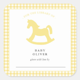 Gele Gingham Geslachtsneutrale Baby Bookplate Vierkante Sticker
