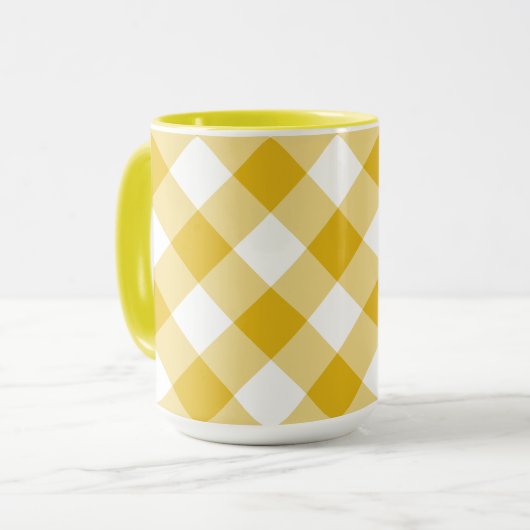 Gele Gingham Gift Mok (Voorkant links)