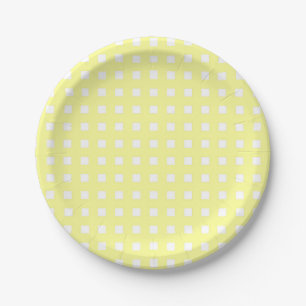 Gele Gingham Gingham Gecontroleerde Borden van pap Papieren Bordje