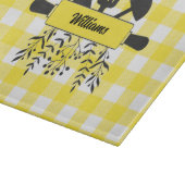 Gele Gingham Gourmet glazen snijplank (Hoek)
