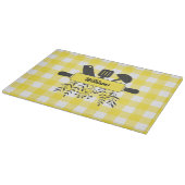 Gele Gingham Gourmet glazen snijplank (Hoek)