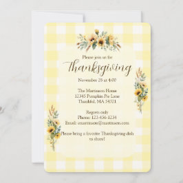 Gele Gingham Herfst Zonnebloemen Thanksgiving Kaart