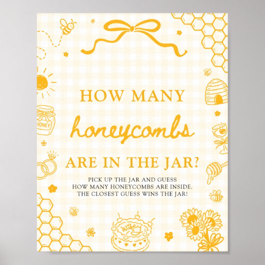 Gele Gingham Honingbij Raad Hoeveel Honingraten Poster (Voorkant)