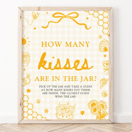 Gele Gingham Honingbij Raad Hoeveel Kusjes Poster