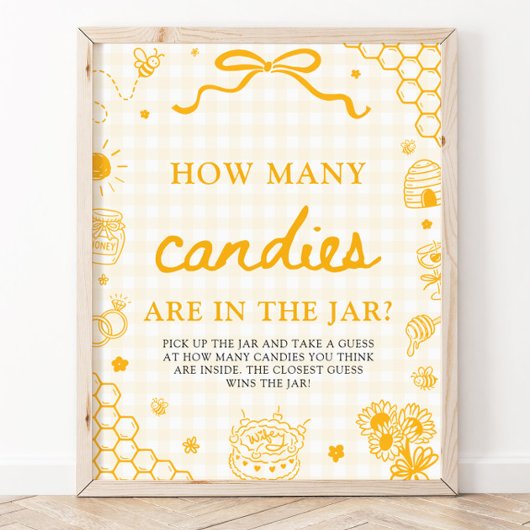 Gele Gingham Honingbij Raad Hoeveel Snoepjes Poster