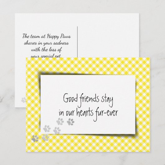 Gele Gingham Huisdierverlies Van Dierenarts Briefkaart (Voorkant / Achterkant)