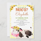 Gele Gingham Koe Birthday Farm Animals Barnyard Kaart (Voorkant)