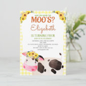 Gele Gingham Koe Birthday Farm Animals Barnyard Kaart (Staand voorkant)