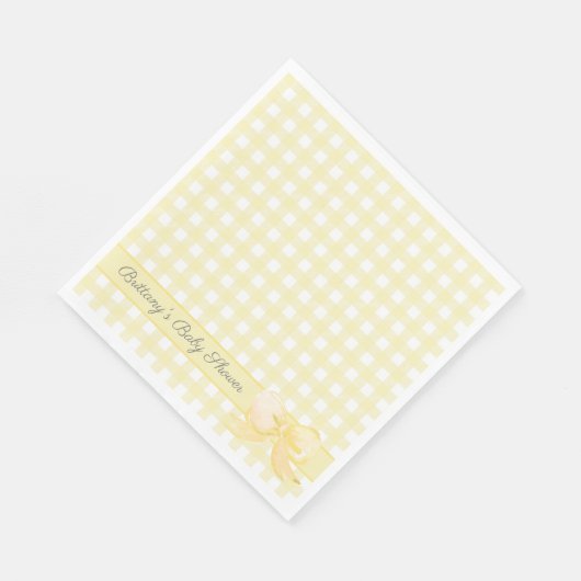 Gele Gingham met Bow Baby shower servetten (Hoek)