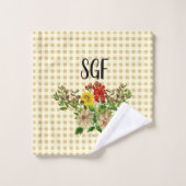 Gele Gingham met Clematis Wildflower Bad Handdoek (Wasdoekje)