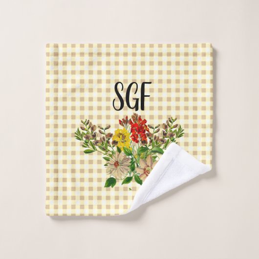 Gele Gingham met Clematis Wildflower Bad Handdoek (Wasdoekje)