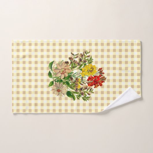Gele Gingham met Clematis Wildflower Bad Handdoek (Handdoek)