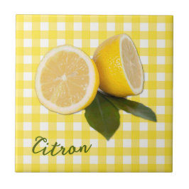 Gele Gingham met Verse Citroenen Citrus Citroen  Tegeltje