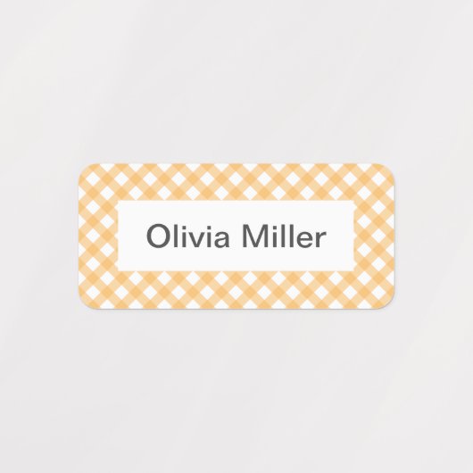 Gele gingham naamlabels voor schoolkamp kinderopva labels (Design 2)