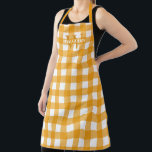 Gele Gingham Name & Initiaal Schort<br><div class="desc">Geel gingham apron met uw initiaal in donkergeel en achternaam wit.</div>