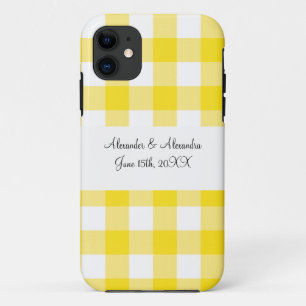 Gele gingham patroon bruiloft gunsten Case-Mate iPhone case