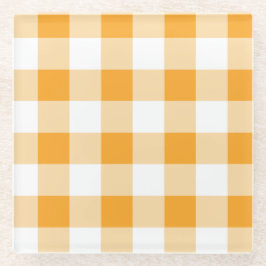 Gele Gingham Pattern Glazen Onderzetter