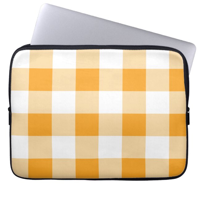 Gele Gingham Pattern Laptop Sleeve (Voorkant)