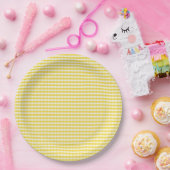 Gele Gingham Pattern Papieren Bordje (Feest)