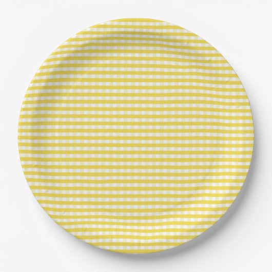 Gele Gingham Pattern Papieren Bordje (Voorkant)