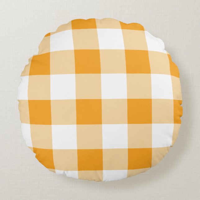 Gele Gingham Pattern Rond Kussen (Voorkant)