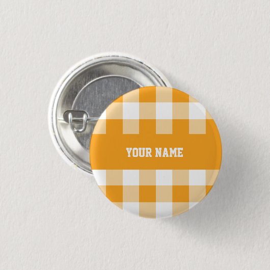 Gele Gingham Pattern Ronde Button 3,2 Cm (Voorkant /achterkant)
