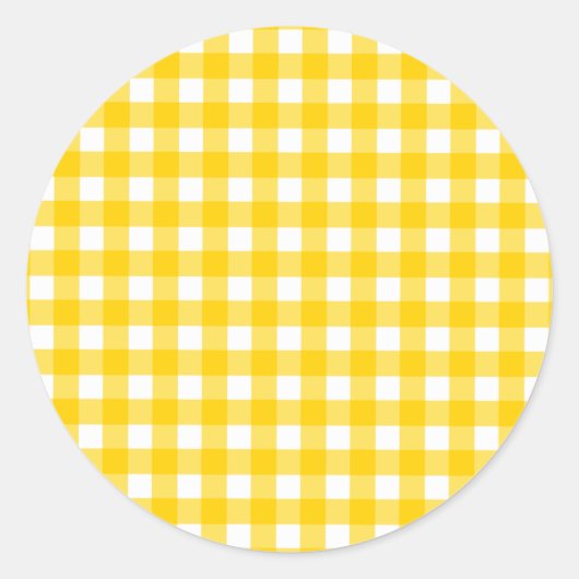 Gele Gingham Pattern Ronde Sticker (Voorkant)