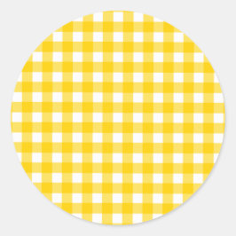 Gele Gingham Pattern Ronde Sticker