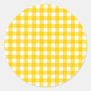 Gele Gingham Pattern Ronde Sticker