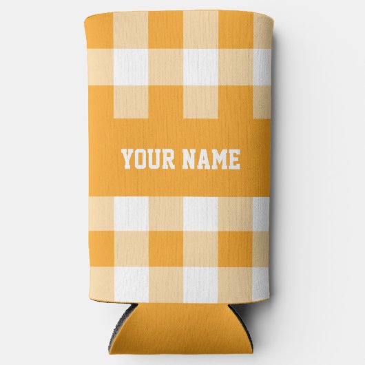 Gele Gingham Pattern Seltzer Blikjeskoeler (Voorkant)