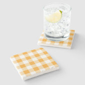 Gele Gingham Pattern Stenen Onderzetter (Zijkant)