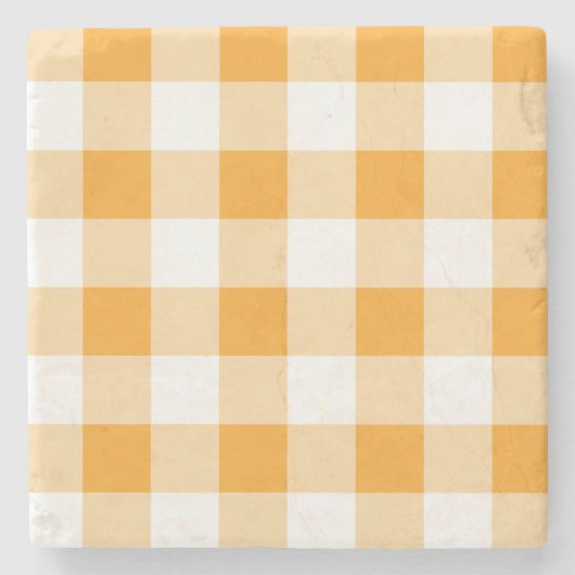 Gele Gingham Pattern Stenen Onderzetter (Voorkant)