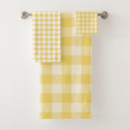 Gele Gingham Plaid en Houndstooth Handdoek Set (Insitu)
