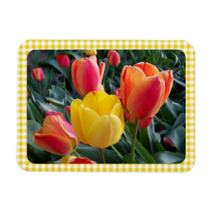 Gele Gingham Plaid Tulpen Tuinfoto Magneet