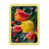 Gele Gingham Plaid Tulpen Tuinfoto Magneet (Verticaal)