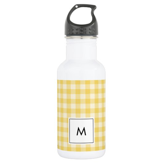 Gele Gingham Pset Monogram Water Fles (Voorkant)